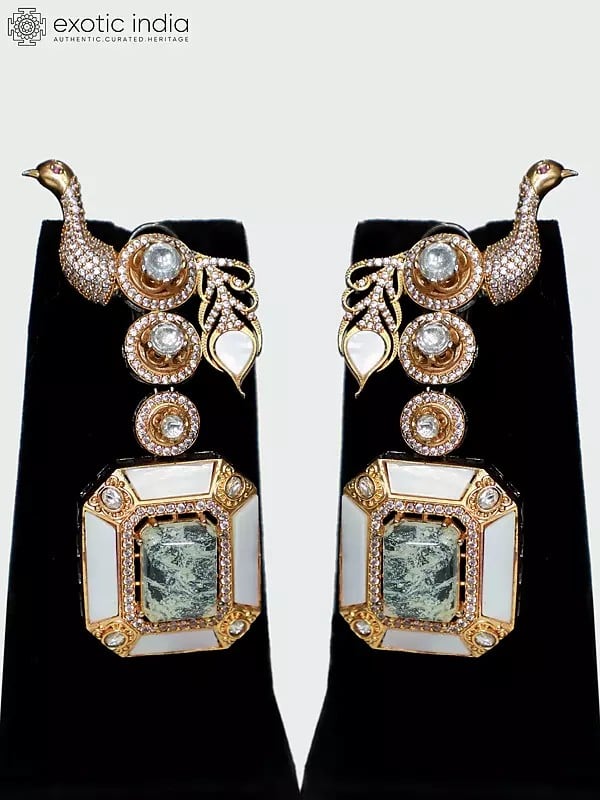 Exotic India Beautiful Designer Peacock Necklace Set With Earrings | Indian Fashion Jewelry