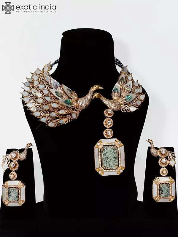 exotic india Beautiful Designer Peacock Necklace Set With Earrings | Indian Fashion Jewelry 