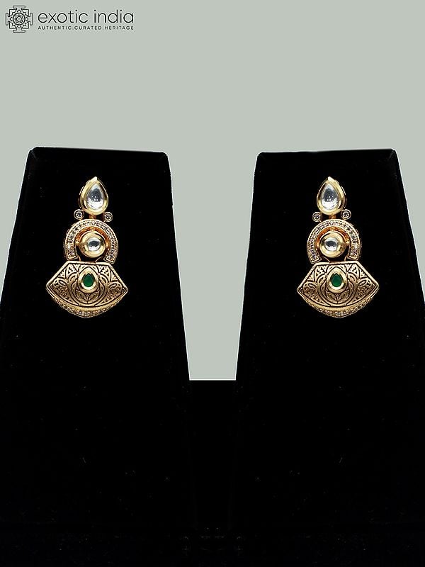 Exotic India Beautiful Floral Carving Necklace Set With Attractive Earrings