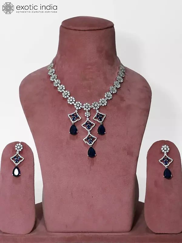 exotic india Beautiful Floral Design Stunning And Stone Studded American Diamond Necklace Set With Earrings 