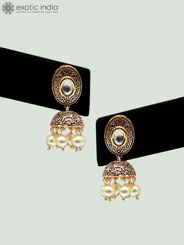 Exotic India Beautiful Light Necklace Set With Kundan Studded And Earrings 