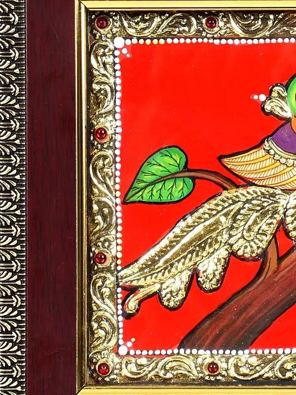 Exotic India Beautiful Parrot | 24 Karat Gold Work | Framed Tanjore Painting