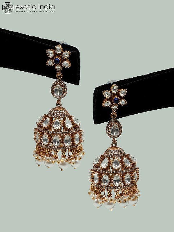 Exotic India Beautiful Peacock Design Moissanite Kundan With Matt Polish Stone Studded Necklace