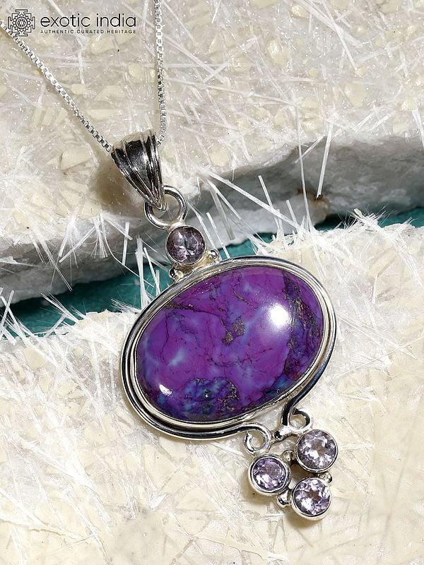 Exotic India Beautiful Purple Turquoise Gemstone Pendant