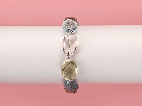 Exotic India Beautiful Sterling Silver Bracelet With Multiple Gemstones 