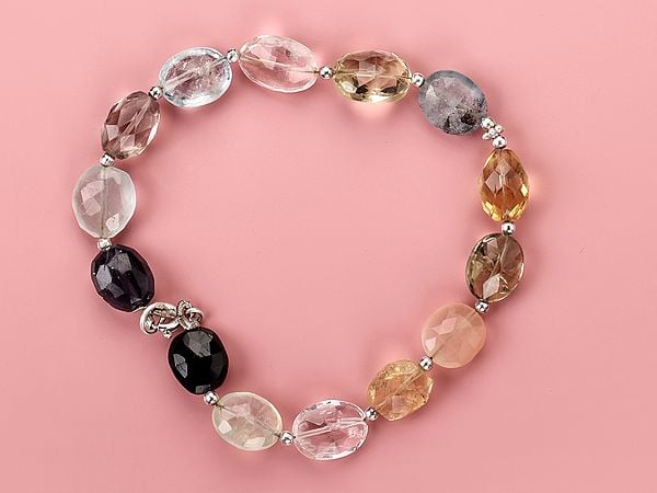 exotic india Beautiful Sterling Silver Bracelet with Multiple Gemstones 
