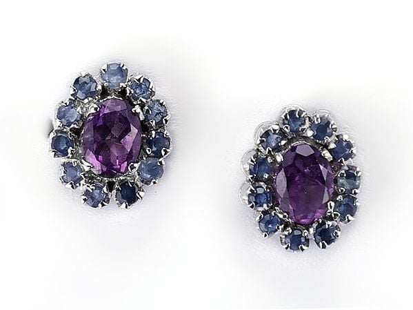 exotic india Beautiful Sterling Silver Earring with Ruby and Citrine Gemstone 