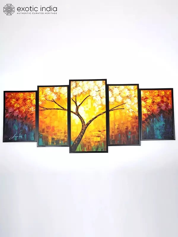 exotic india Beautiful Tree Wall Art | Set of Five Paintings | With Frame 