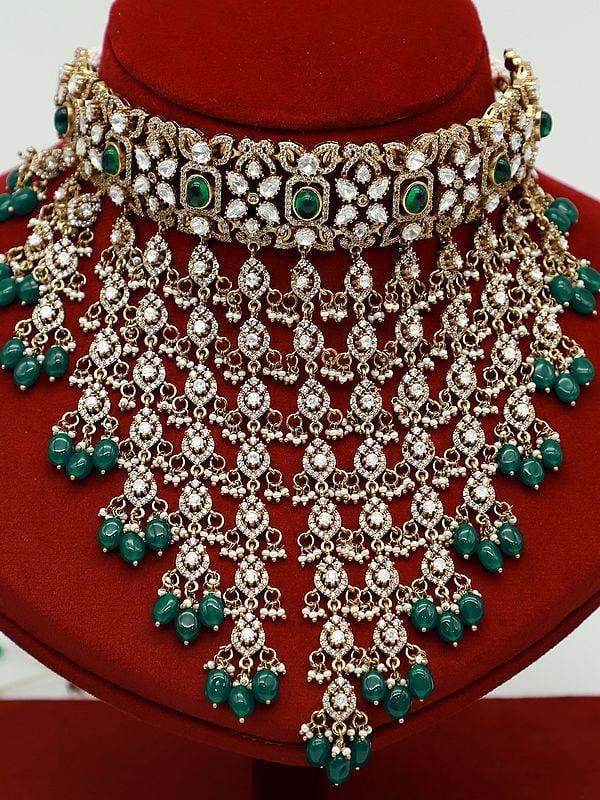 Exotic India Beautiful Wedding Necklace Set In Brass For Women With Earrings 