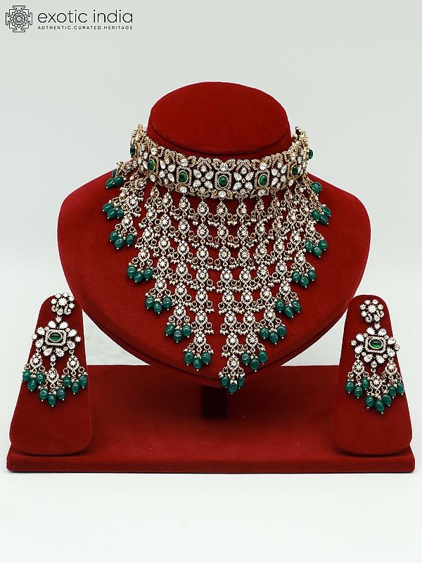 exotic india Beautiful Wedding Necklace Set In Brass For Women With Earrings 