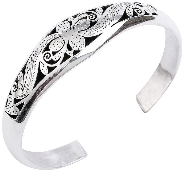 exotic india Beautifully Engraved Floral Design Cuff Bracelet from Nepal (Adjustable Size) 
