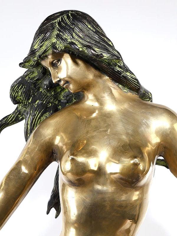 Exotic India Beauty Ascending (Large Beautiful Mermaid Brass Statue)
