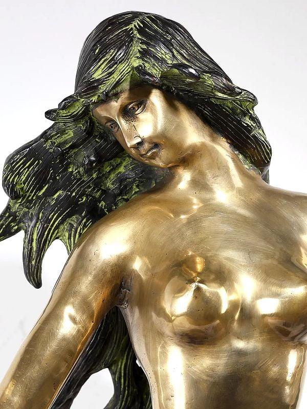 Exotic India Beauty Ascending (Large Beautiful Mermaid Brass Statue)