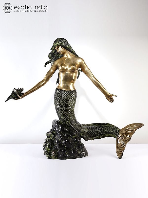 exotic india Beauty Ascending (Large Beautiful Mermaid Brass Statue) 