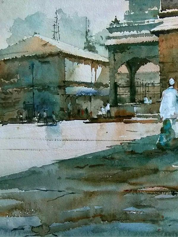 Exotic India Beauty Of Temple | Watercolor On Paper | By Rajesh Ajgaonkar 