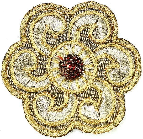 exotic india Beige Floral Cutwork Patch with Sequins 