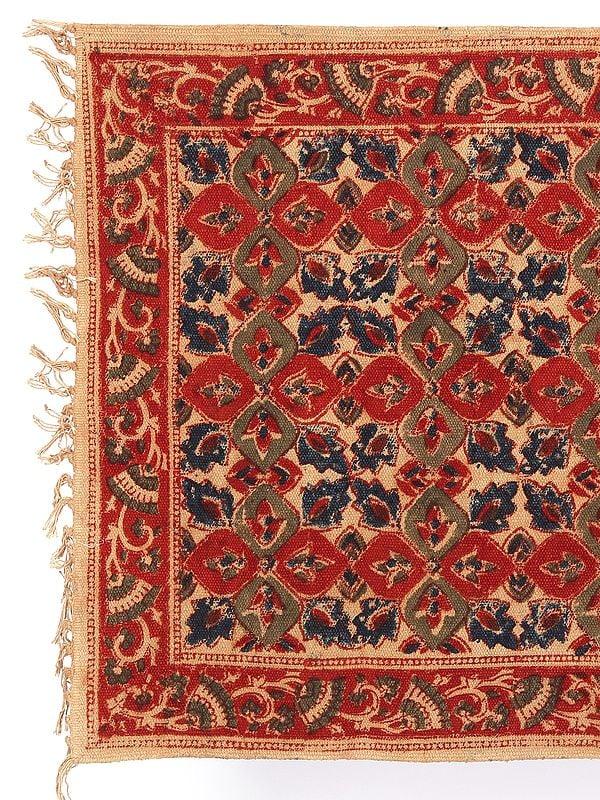 Exotic India Beige Kalamkari Printed Yoga Carpet From Telangana 