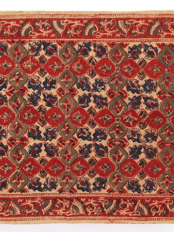 Exotic India Beige Kalamkari Printed Yoga Carpet From Telangana 