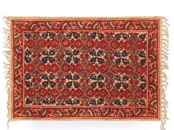 exotic india Beige Kalamkari Printed Yoga Carpet from Telangana 
