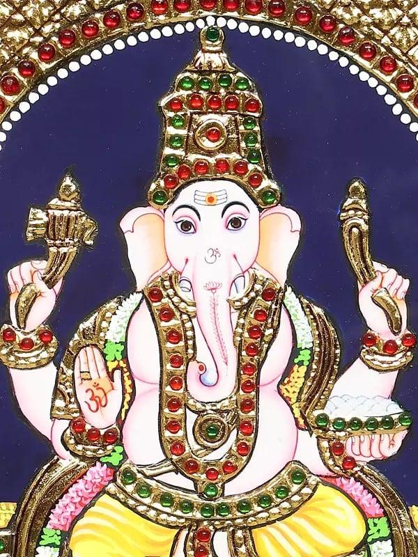 Exotic India Bhagawan Ganapati | Framed Tanjore Painting 