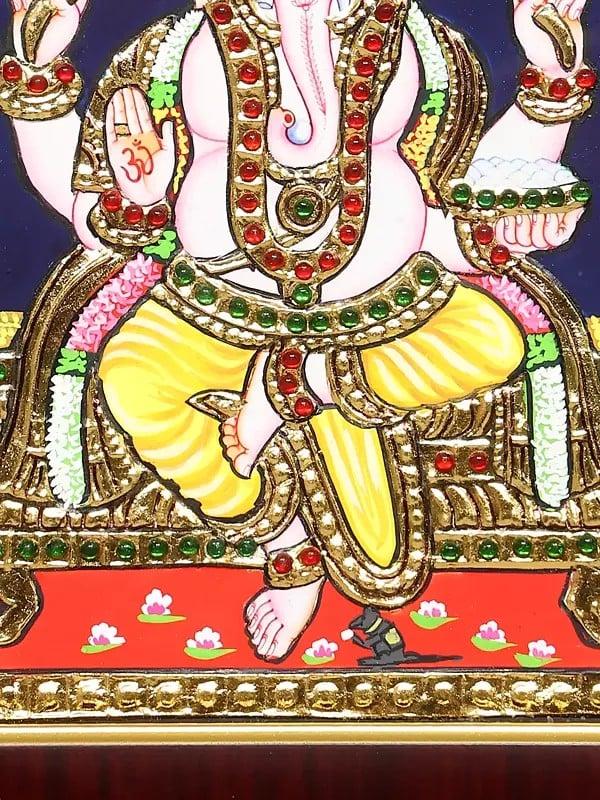 Exotic India Bhagawan Ganapati | Framed Tanjore Painting 