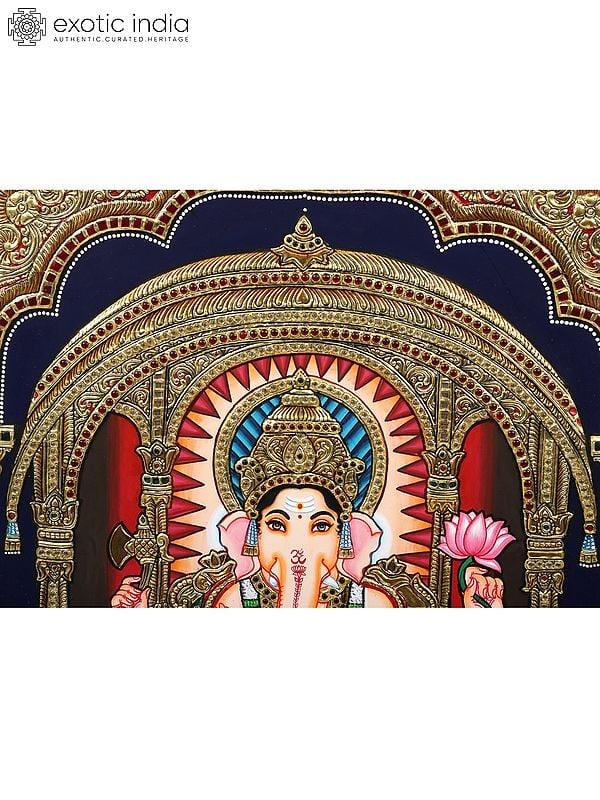 Exotic India Bhagawan Ganapati Seated On Throne | Tanjore Painting | With Frame