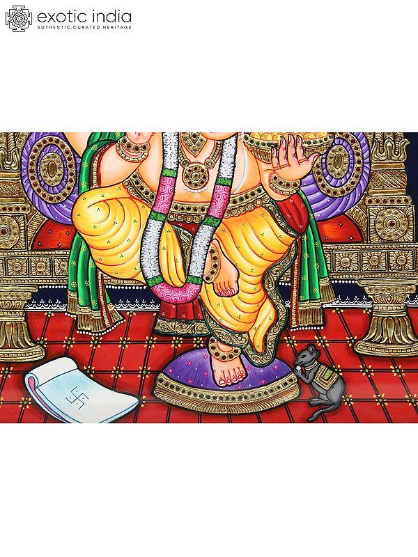 Exotic India Bhagawan Ganapati Seated On Throne | Tanjore Painting | With Frame