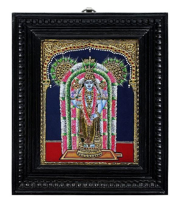 exotic india Bhagawan Guruvayur Tanjore Painting | Traditional Colors with 24K Gold | Teakwood Frame 