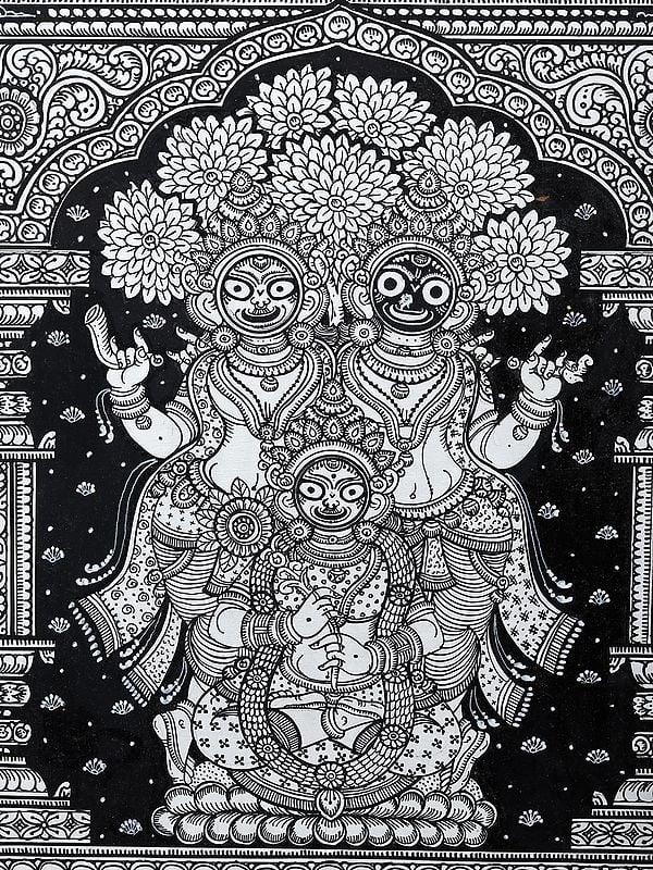 Exotic India Bhagawan Jagannath (Lord Krishna With Subhadra And Balabhadra) | Pattachitra Painting From Odisha