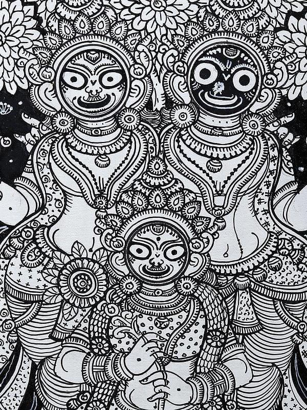 Exotic India Bhagawan Jagannath (Lord Krishna With Subhadra And Balabhadra) | Pattachitra Painting From Odisha