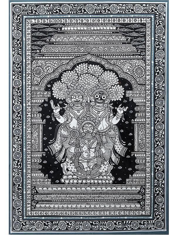 exotic india Bhagawan Jagannath (Lord Krishna with Subhadra and Balabhadra) | Pattachitra Painting from Odisha 