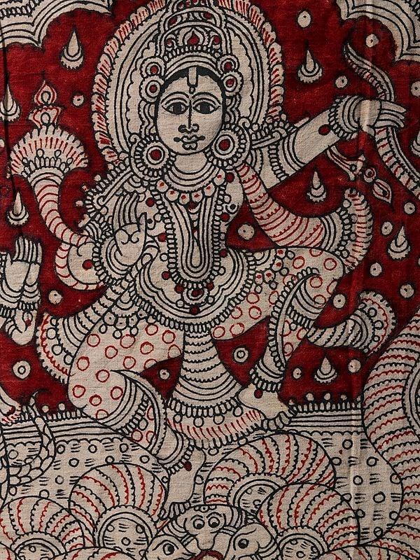 Exotic India Bhagawan Krishna Dancing On Kaliya Naag | Kalamkari Painting