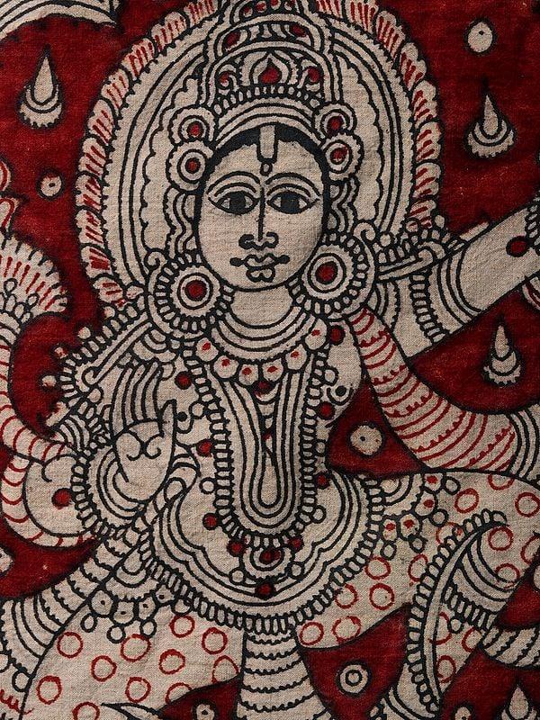 Exotic India Bhagawan Krishna Dancing On Kaliya Naag | Kalamkari Painting