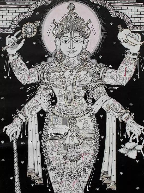 Exotic India Bhagawan Vishnu With Krishna Lila | Pattachitra Painting