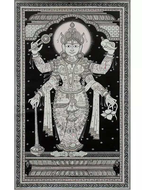 exotic india Bhagawan Vishnu with Krishna Lila | Pattachitra Painting