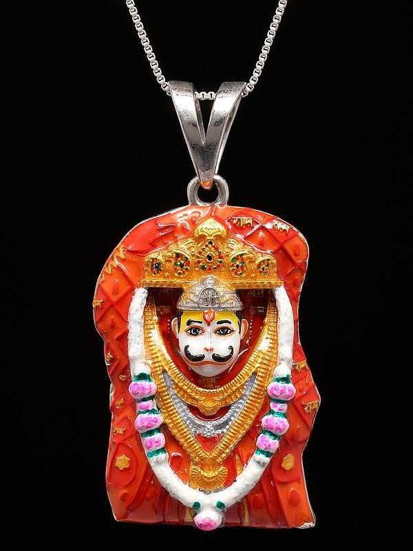 exotic india Bhurakhiya Hanuman Dada Enamel Sterling Silver Pendant