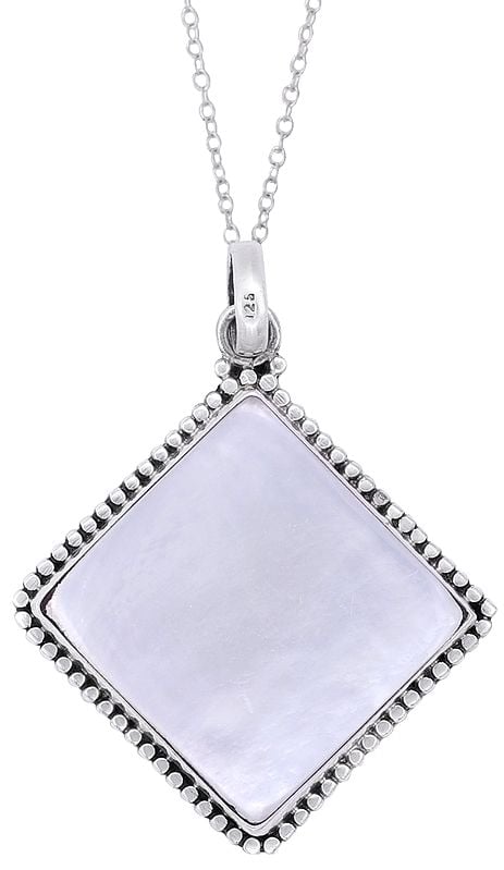 exotic india Big Sterling Silver Pendant Studded with Mother of Pearl