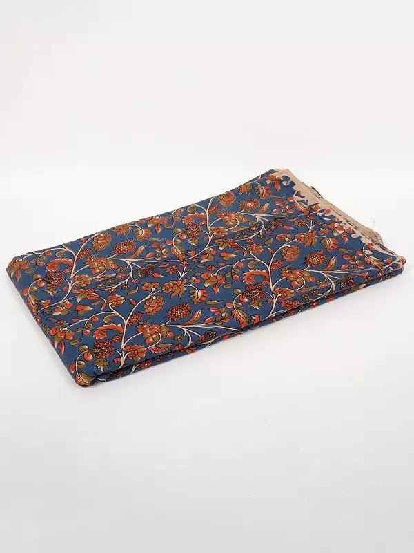 exotic india Bijou-Blue Pure Cotton Kalamkari Blocked Printed Fabric 