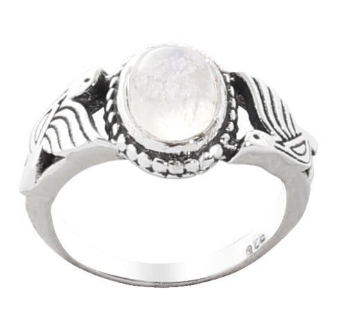 exotic india Bird Design Sterling Silver Ring with Rainbow Moonstone 