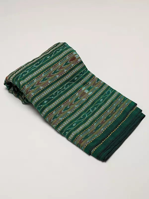 Exotic India Bistro-Green Pure Cotton Sambalpuri Fabric With Ikat Weave 