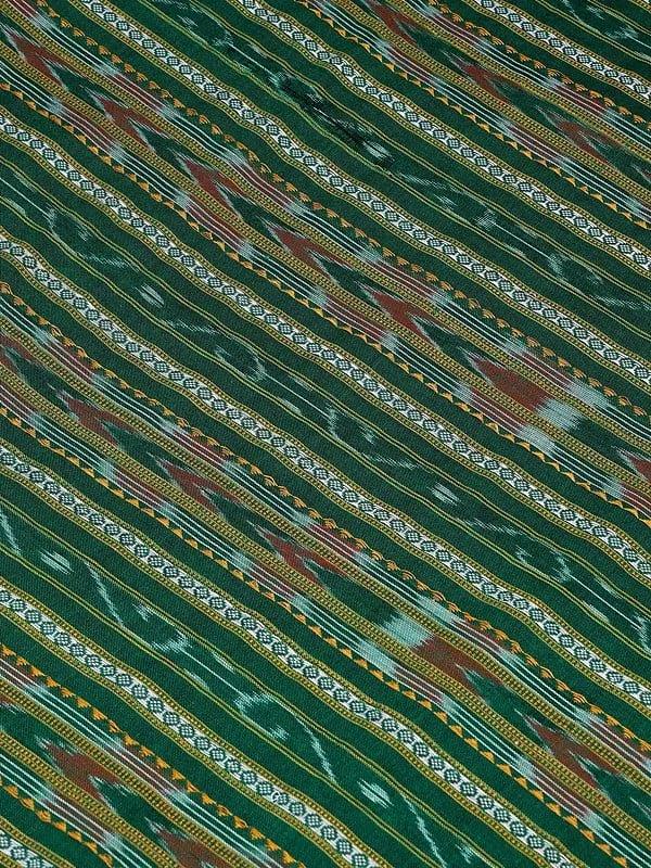 Exotic India Bistro-Green Pure Cotton Sambalpuri Fabric With Ikat Weave 