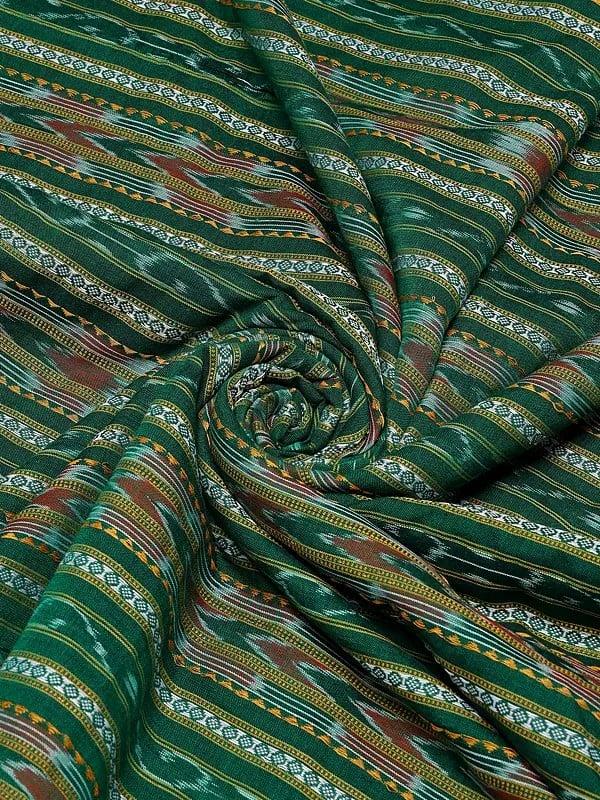 Exotic India Bistro-Green Pure Cotton Sambalpuri Fabric With Ikat Weave 