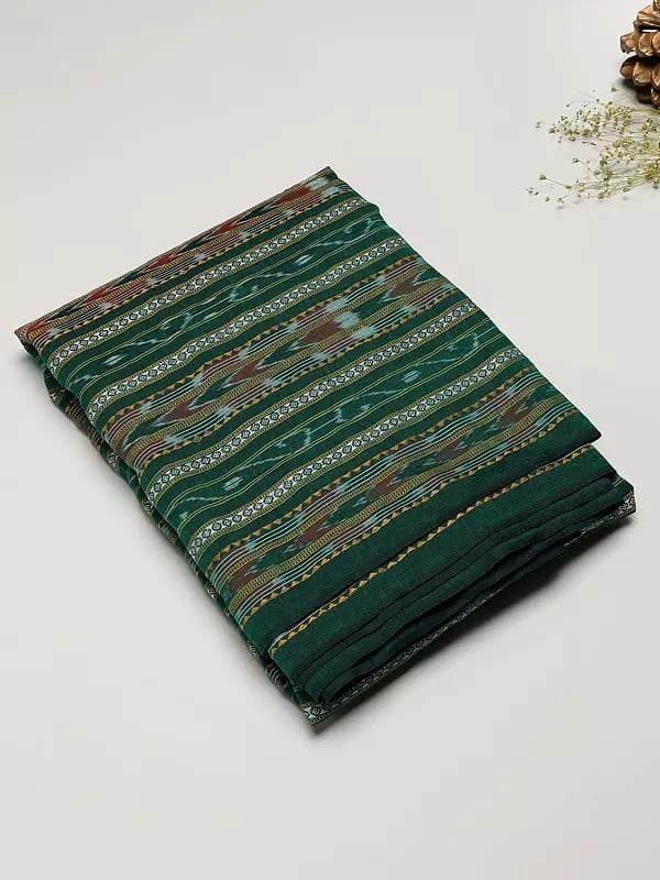 exotic india Bistro-Green Pure Cotton Sambalpuri Fabric with Ikat Weave 
