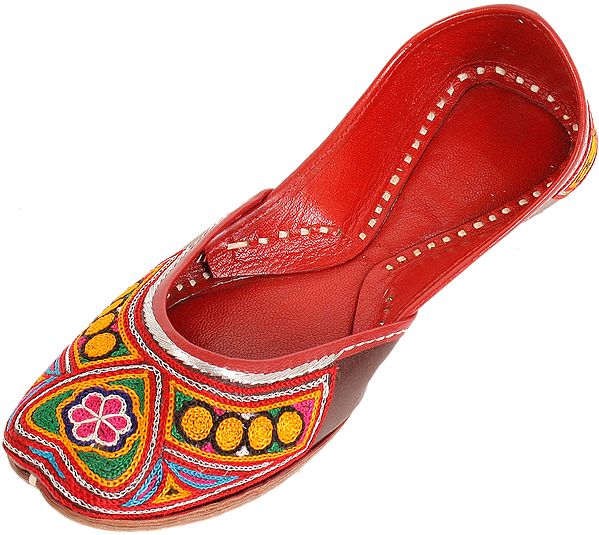 Exotic India Bitter-Chocolate Jootis With Aari-Embroidery In Multi-Color Thread 