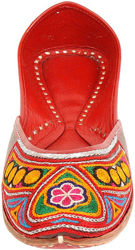 Exotic India Bitter-Chocolate Jootis With Aari-Embroidery In Multi-Color Thread 