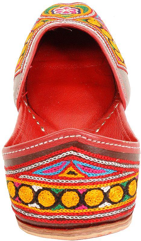 Exotic India Bitter-Chocolate Jootis With Aari-Embroidery In Multi-Color Thread 