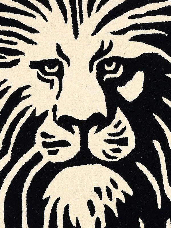Exotic India Black And White Lion Face Round Yogic Asana Mat From Mirzapur 