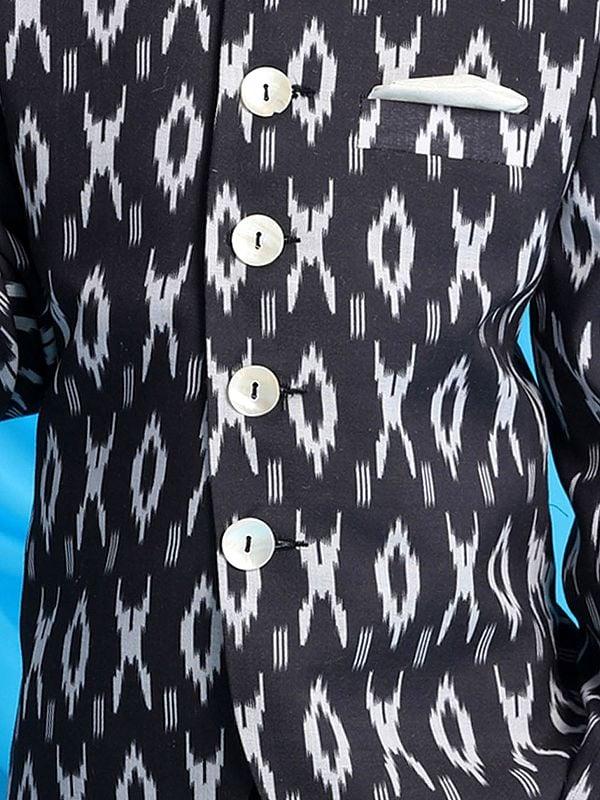 Exotic India Black Cotton Blend Ikkat Pattern Jodhpuri Coat 