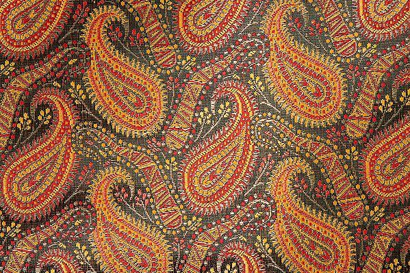 Exotic India Black Fabric From Banaras With Paisleys Woven In Golden Thread 