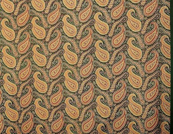 exotic india Black Fabric from Banaras with Paisleys Woven in Golden Thread